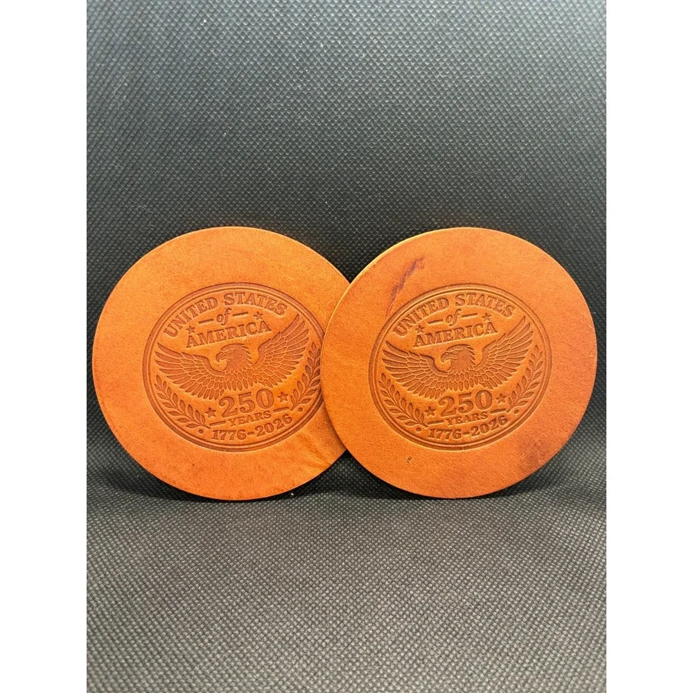 Handmade Leather Coaster Set Made in USA 250th Anniversary Eagle 1776-2026